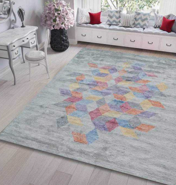 Karpet berkilau dengan detail warna yang kontras